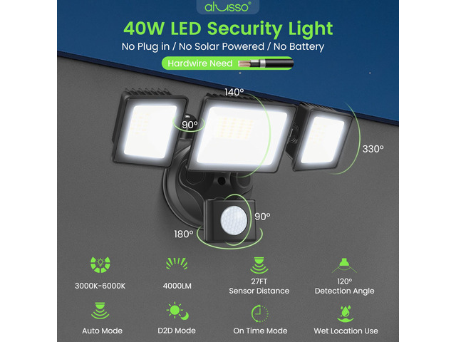 Motion Sensor Outdoor Lights with Remote 40W 4000LM Flood Light 120V 3 Modes Dusk to Dawn/Auto/On Time, 3000K-6000K Flood Lights Outdoor Motion...