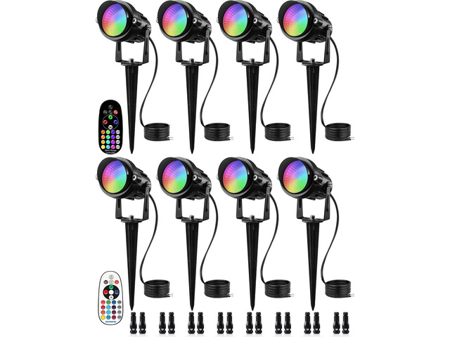 RGBW Color Changing Landscape Lights Low Voltage 8Pcs with Connector Remote Control Waterproof RGB Low Voltage LED Landscape Lighting Spotlight...