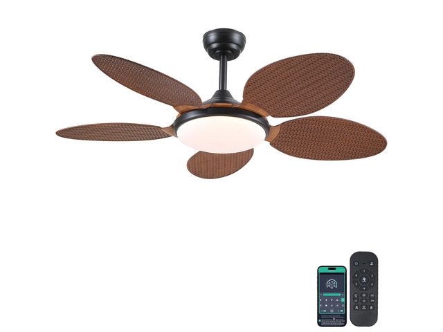 48'Tropical Style Palm Leaf Ceiling Fans with LED Lights and Remote & APP Supports Remote and APP, 6 Wind Speeds, Reversible, Dimmable 3CCT LED,...