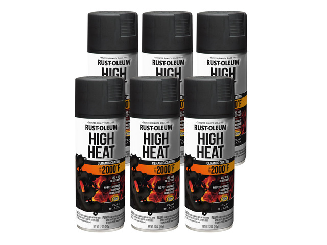 Automotive High Heat Spray Paint, Flat Black Heat Resistant to 2000 Degrees F Rust Protection Color Retention Any-Angle Spray Comfort Tip 6 Pack