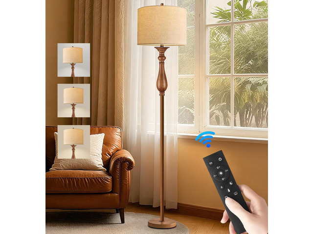 Wood Floor Lamps for Living Room Farmhouse Boho Floor Lamp with Remote Control & 3 Color Temperature,Dimmable Vintage Floor Lamp Mid Century Modern...