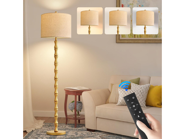 Wood Floor Lamps for Living Room Rustic Floor Lamp with Remote Control & 3 Color Temperature,Dimmable Floor Lamp Gold Mid Century Modern Standing...