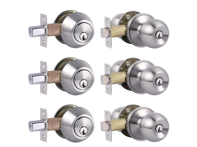 Single Cylinder Deadbolt Lock and Door Knob with Lock, Keyed Alike Door Locks for Front Door(Satin Nickel,3pack-Set)