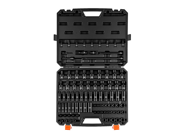 Impact Socket Set 3/8' Drive 90-Piece, CR-MO, Shallow & Deep, 6 Point SAE 1/4'-3/4' & Metric 6-19mm, with Swivel & E-Torx & Bit Sockets, Extension...