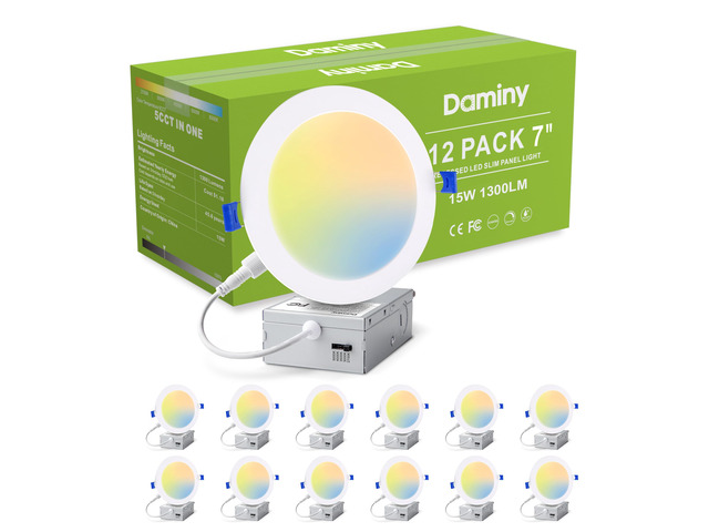 12 Pack 7 Inch LED Recessed Lighting, Canless Wafer Downlight 5CCT, Ultra-Thin Recessed Light with Junction Box, Dimmable, 15W 1300LM 120V, IC & Damp...