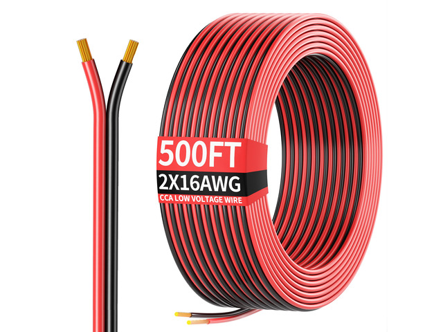 500FT 16AWG, 16 Gauge Red Black Hookup Electrical Wire LED Strips Extension Cord 12V/24V DC Cable, 16/2 AWG 2 Conductors Flexible Low Voltage Cable...