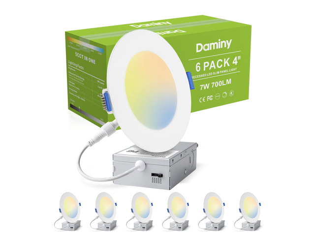 6 Pack 4 Inch LED Recessed Lighting, Canless Wafer Downlight, White 5CCT, Ultra-Thin Recessed Light with Junction Box, Dimmable, 7W 700LM 120V,...