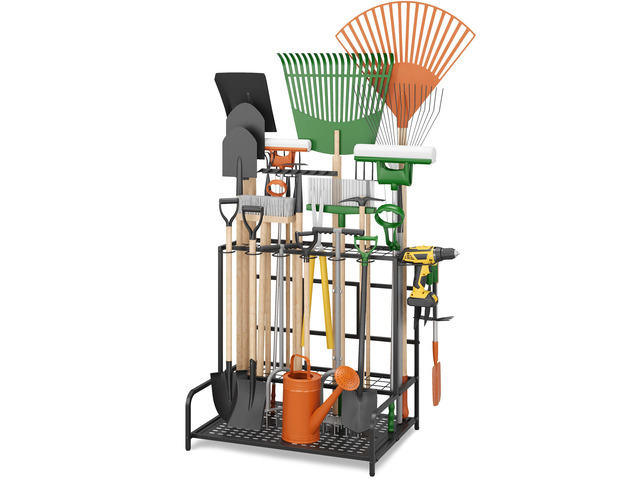 Garden Tool Organizer Rack Up to 39 Tools, Heavy-Duty Steel Yard Tool Organizer for Garage Storage with 12 Hooks, Broom Holder & Garden Tool Rack...