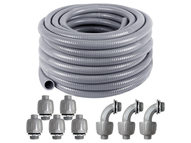 3/4' Dia Liquid Tight Conduit 50 FT,Flexible Non-Metallic PVC Conduit 3/4 Waterproof Electrical Conduit,PVC Electrical Flexible Conduit With 5...