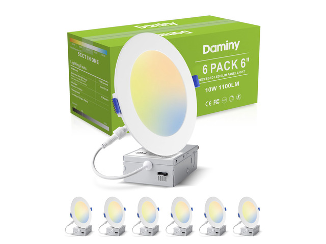 6 Pack 6 Inch LED Recessed Lighting, Canless Wafer Downlight, White 5CCT, Ultra-Thin Recessed Light with Junction Box, Dimmable, 10W 1100LM 120V,...