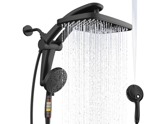 12-Inch High Pressure Rain Shower Head with Handheld Spray Combo, Magnetic Dual shower heads; one-piece bracket adjusts height and angle; 9...