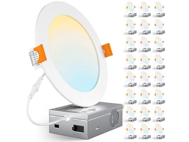 24 Pack 6 Inch Ultra-Thin 5CCT LED Recessed Ceiling Light,Canless 1050LM, 2700K-5000K Selectable,12W Eqv 110W,5%-100% Dimmable,Wafer Downlights...