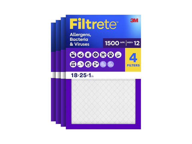 18x25x1 Air Filter, MERV 12, MPR 1500, Allergens, Bacteria & Viruses, 3-Month AC and Furnace Filters, Cleaner Air, Reliable Airflow, 4 HVAC Filters...