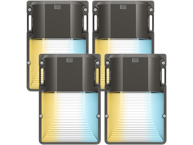 30W LED Wall Pack Light, 3CCT 3600LM, Dusk to Dawn Sensor, 4 Pack 120Vac, IP65 Waterproof, 3CCT 3600LM, Hardwired Installation, Pre-punched Design,...