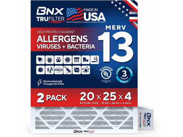 TruFilter 20x25x4 (19.5 x 24.5 x 3.63 Slim Fit) MERV 13 Air Filter (2-Pack) - MADE IN USA - Air Conditioner HVAC AC Furnace Filters Health,...
