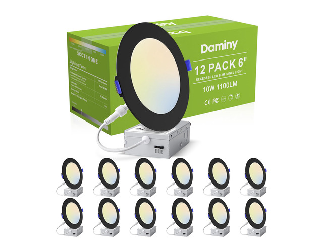 12 Pack 6 Inch LED Recessed Lighting, Canless Wafer Downlight 5CCT, Ultra-Thin Recessed Light with Junction Box, Dimmable, 10W 1100LM 120V, IC & Damp...