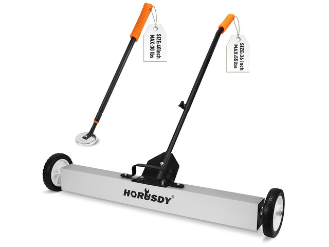 36-Inch Rolling Magnetic Sweeper with Wheels 40-Inch Telescoping Magnetic Pickup Tool Adjustable Handle 55-Pound Capacity Heavy-Duty Magnet...