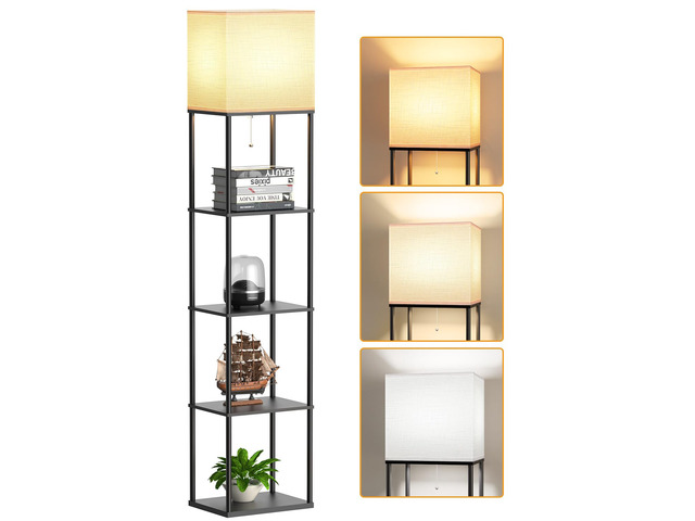 Large Floor Lamp with Shelves, 5-Tier Tall Floor lamp with for Living Room, Shelf Floor Lamp with 3 CCT LED Bulb, Corner Display Standing Column...