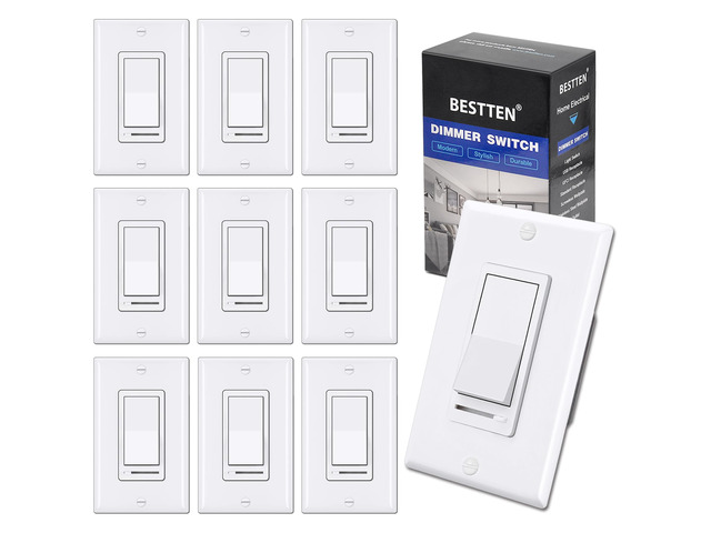 10 Pack Dimmer Light Switch, Single-Pole or 3-Way Dimmer Switches UL Listed, 120V, Compatible with Dimmable LED, CFL, Incandescent and Halogen...