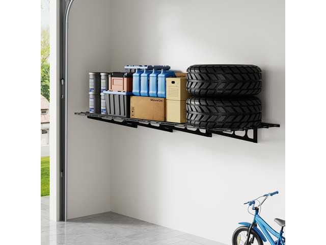 1-Pack 2x6ft Garage Shelving Wall-Mounted Storage Rack, Black Heavy-Duty Wall Shelving, Holds Up to 400 lbs, Garage Storage Shelving for...