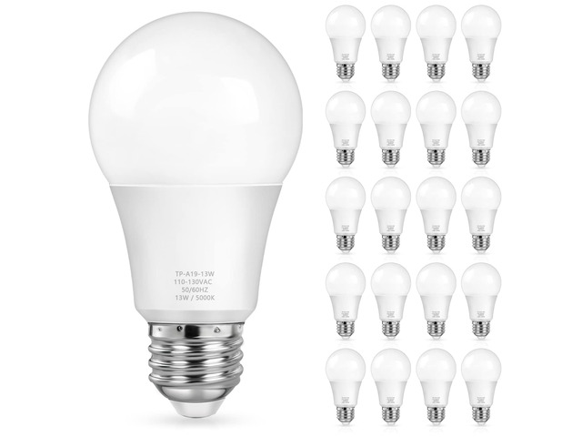 A19 LED Light Bulbs, 100 Watt Equivalent, Daylight White 5000K, 1500LM, E26 Base, Non-Dimmable, 13W Bright White Bulb, 20-Pack
