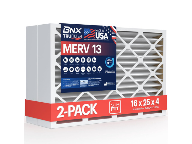 TruFilter 16x25x4 (15.5 x 24.5 x 3.63 Slim Fit) MERV 13 Air Filter (2-Pack) - MADE IN USA - Air Conditioner HVAC AC Furnace Filters Health,...