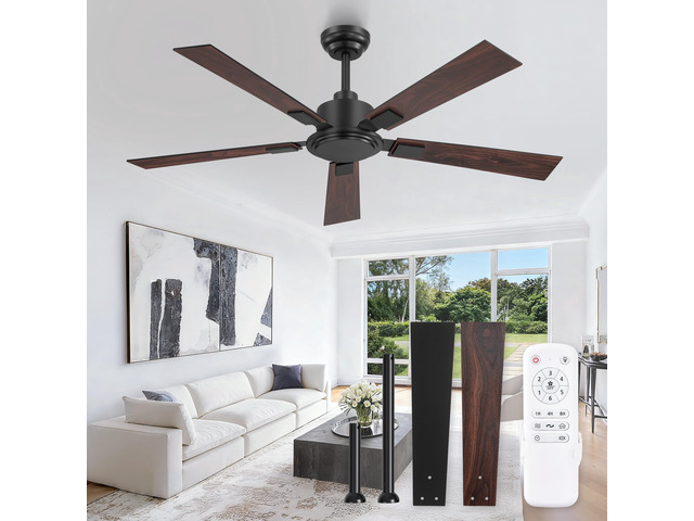 52 Inch Ceiling Fan No Light with Remote, 6-Speeds Quiet Reversible DC Motor, Black Ceiling Fan Without Light, Indoor/Outdoor Ceiling Fans for...