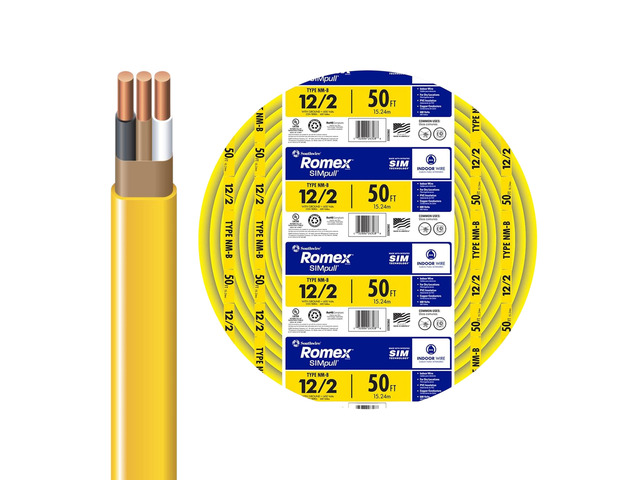 Romex Brand Simpull Solid Indoor 12/2 W/G NMB Cable 50ft coil - SW# 28828222