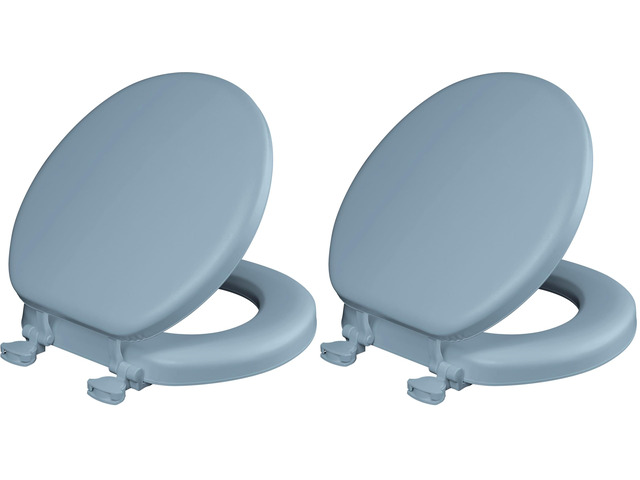 Padded Toilet Seat, Cushioned Soft Vinyl over Wood Core Seat, Secure Hinges, Easy Clean, Made in USA, Round, Sky Blue (Pack of 2)