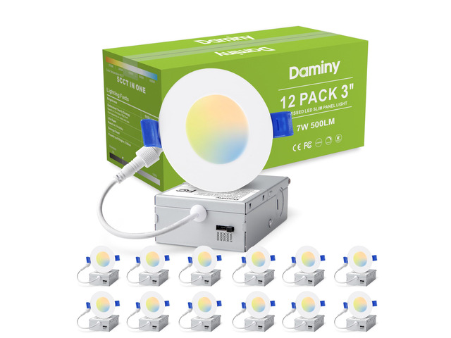 12 Pack 3 Inch LED Recessed Lighting, Canless Wafer Downlight 5CCT, Ultra-Thin Recessed Light with Junction Box, Dimmable, 7W 500LM 120V, IC & Damp...