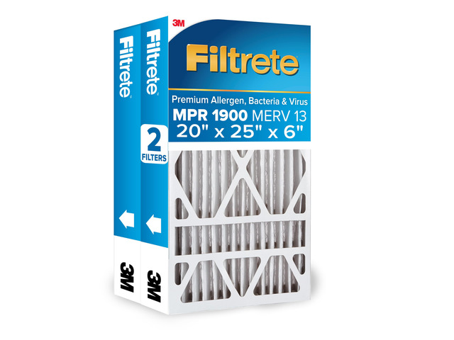 20x25x6 AC Furnace Air Filter, MERV 13, MPR 1900, Premium Allergen, Bacteria & Virus, Electrostatic Air Cleaning Filter, 2-Pack (Actual Size...