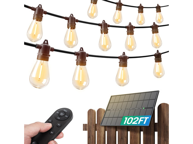 100FT(2FT) Solar String Lights Outdoor, with 50 Bulbs, Last 20+ Hrs USB Charging, IP65 Waterproof. Dimmable Timer via Remote. Memory, 3 Modes,...
