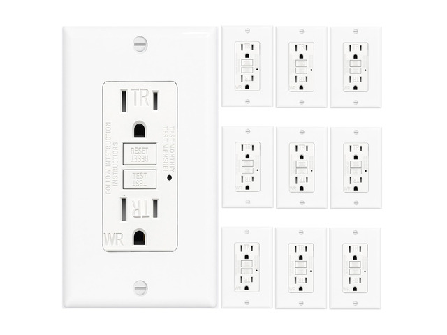 (15 AMP-10 Pack) GFCI Outlet WR White Tamper Resistant, Weather Resistant GFI Receptacle with Self-Test, LED Indicator,UL Listed, Easy Install ...