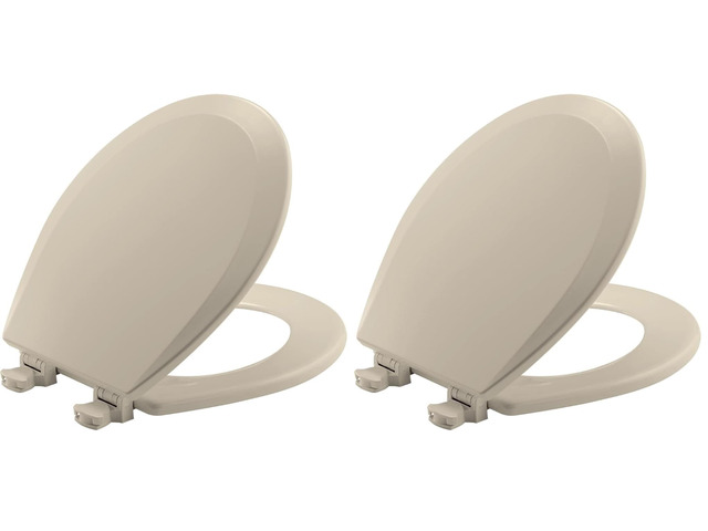 500EC Durable Wood Toilet Seat with Easy Clean Hinges, Made in USA, Round, Almond (Pack of 2)
