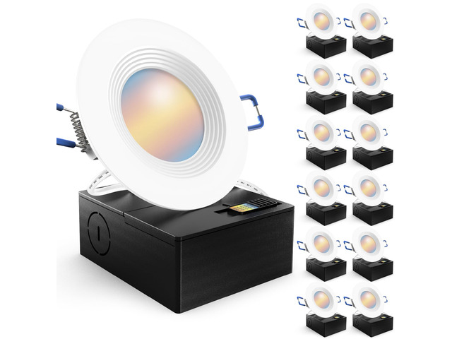 12 Pack 3 Inch Recessed Lighting LED, 5CCT, Canless, Slim, 6W=50W Selectable CCT 2700K/3000K/4000K/5000K/6000K, 550LM, Includes Junction Box,...