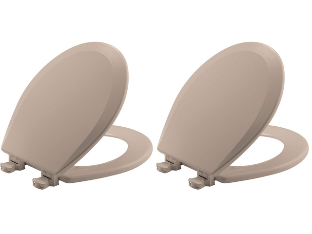500EC 068 Molded Wood Round Toilet Seat with Easy Clean and Change Hinge, 2 Pack, Fawn Beige