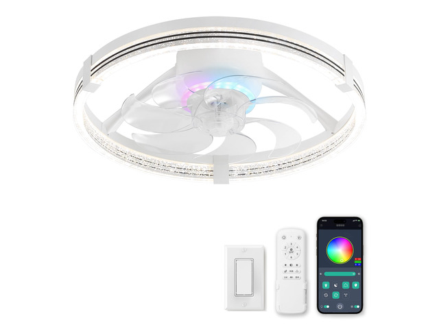 RGB Ceiling Fan with Light, 20'' Low Profile Ceiling Fans Flush Mount Modern Ceiling Fan and Remote Control, 3000K-7000K Dimmable & RGB, Modern...