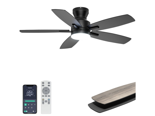 42'' Low Profile Ceiling Fan with Lights, Remote/APP Control, Black Flush Mount, Dimmable 3CCT LED, Quiet Reversible DC Motor; Memory Function,...