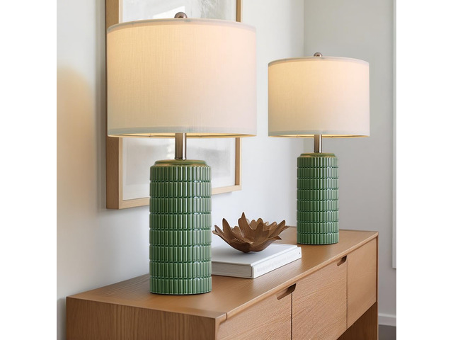 24' Modern Ceramic Table Lamps Set of 2 for Bedroom, Green Bedside Lamps for Night Stands, Farmhouse House Decor Nightstand Table Lamps for Living...