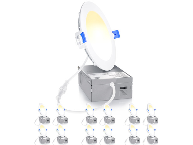 12 Pack 4 Inch LED Recessed Light, 5CCT Dimmable Canless Wafer 2700K-5000K Selectable, 5%-100% Dimmable, 750LM 9W 120V, IC & Damp Rated, ETL & FCC...