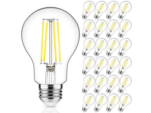 60W Equivalent E26 LED Filament Light Bulbs, 850LM Daylight White 5000K Efficient 6W A19 Edison Bulb, Non-Dimmable Medium Base, 24-Pack