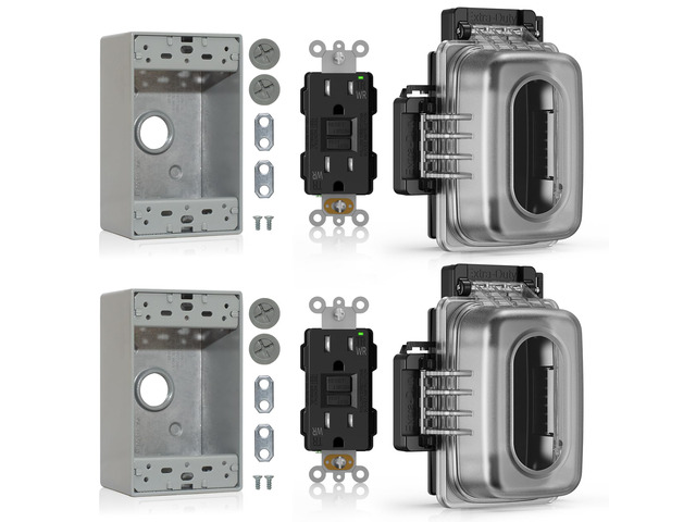 Outdoor GFCI Outlet with in Use Cover and Box Kit, 1 Gang, 15 Amp TRWR Self-Test GFI Receptacle, Extra Duty Metallic Electrical Outlet Box,...