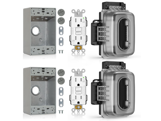 Outdoor GFCI Outlet with in Use Cover and Box Kit, 1 Gang, 15 Amp TRWR Self-Test GFI Receptacle, Extra Duty Metallic Electrical Outlet Box,...