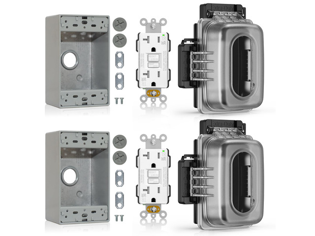 Outdoor GFCI Outlet with in Use Cover and Box Kit, 1 Gang, 20 Amp TRWR Self-Test GFI Receptacle, Extra Duty Metallic Electrical Outlet Box,...
