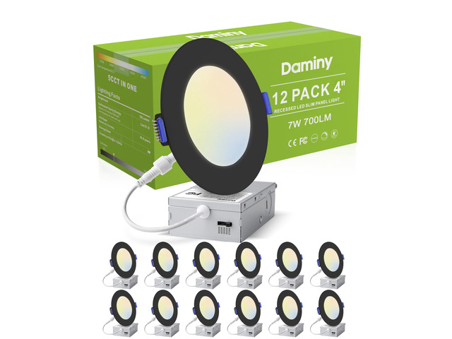 12 Pack 4 Inch LED Recessed Lighting, Canless Wafer Downlight 5CCT, Ultra-Thin Recessed Light with Junction Box, Dimmable, 7W 700LM 120V, IC & Damp...