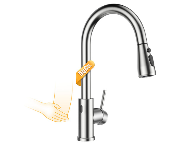 Touchless Kitchen Faucet, Pull Down Sprayer, Brushed Nickel Hands-Free Motion Sensor, Easy Install, SUS304 Stainless Steel, Lead-Free, High Arc, 3...