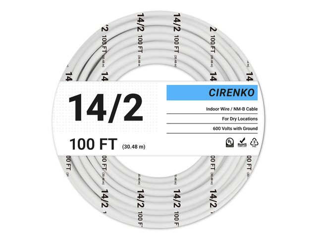 14/2 NM-B Cable 100 FT, UL Listed 14 Gauge Indoor Wire with Ground Solid Bare Copper, No CCA, Durable White NM-B Jacket, Easy to Strip, for...
