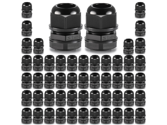 50pcs 3/4' NPT Cable Gland Waterproof IP68 Nylon Cable Pass Through Cord Grip Connector Strain Relief Wire Grommet