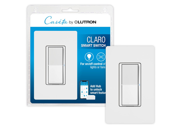 Caseta Claro Smart Switch & Wallplate for LED Lights (Smart Hub Req) For Caseta systems, smart switch for any bulbs, 5 amp, single-pole/3-way,...