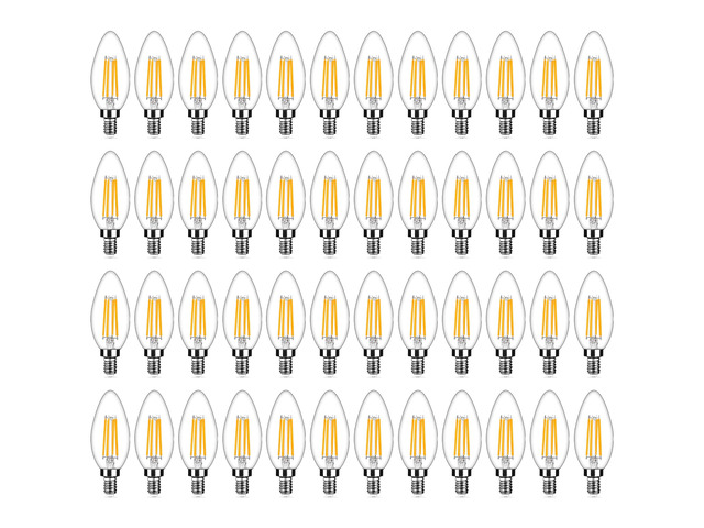 48-Pack Dimmable E12 Candelabra Bulbs 40Watt Equivalent, 2700K Warm White, 450Lumens, 4W B11 Vintage Chandelier Light Bulbs, Filament Clear Glass...
